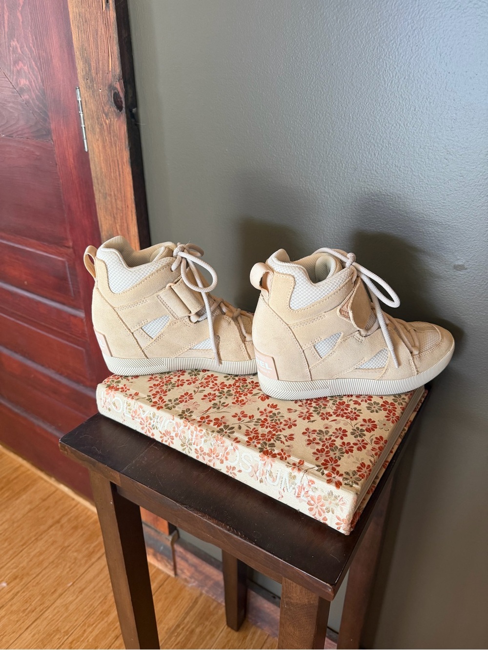 Sorel Out N About Buff Suede and Mesh Sporty Inner Wedge, 6.5M